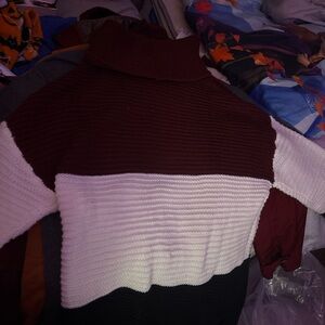 Women's Three-Tone Turtleneck Sweater